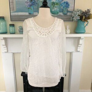 Carla Conti White Silk Blouse XS Fairycore Lace Flowy